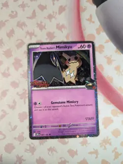 Pokemon Team Rocket’s Mimikyu 087/182 LP Destined Rivals Staff Promo Prerelease - Image 1