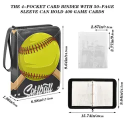 Yellow Baseball Softball Ball Card Binder for Trading Cards, 4 Pocket with 50... - Image 3