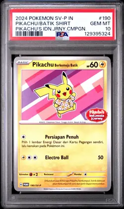 2024 POKEMON INDONESIAN SV-P PROMO #190 PIKACHU IN BATIK SHIRT PSA 10 - Image 1