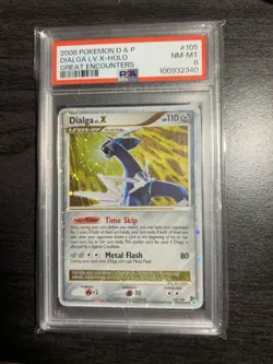 PSA 8 NM - MINT - DIALGA LV. X # 105 - 2008 Pokemon D & P Great Encounters Holo - Image 1