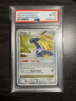 PSA 8 NM - MINT - DIALGA LV. X # 105 - 2008 Pokemon D & P Great Encounters Holo - Image 2