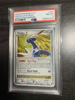 PSA 8 NM - MINT - DIALGA LV. X # 105 - 2008 Pokemon D & P Great Encounters Holo - Image 3