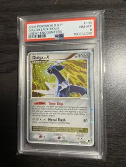 PSA 8 NM - MINT - DIALGA LV. X # 105 - 2008 Pokemon D & P Great Encounters Holo - Image 4