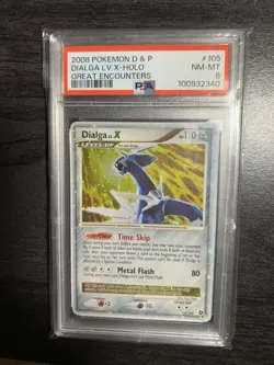 PSA 8 NM - MINT - DIALGA LV. X # 105 - 2008 Pokemon D & P Great Encounters Holo - Image 5