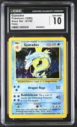 CGC 10 GEM MINT Gyarados 1999 Base Set 6/102 Holo Pokemon Card - Image 1