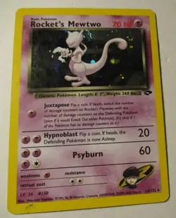 Pokemon TCG Gym Challenge Rocket's Mewtwo Holo Card 14/132 Played Used 2000 - Image 1