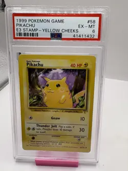 1999 Pokemon Game 58 Pikachu E3 Stamp Yellow Cheeks PSA 6 - Image 1