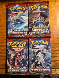 Pokemon TCG Sun& Moon Crimson Invasion Booster Pack Art Set (4 Packs) - Image 1