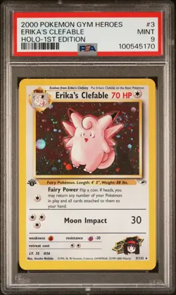 2000 Pokemon Gym Heroes Erika's Clefable 1st Edition Holo Rare #3 PSA 9 Swirl - Image 1