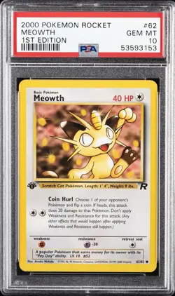 2000 POKEMON ROCKET 1ST ED #62 MEOWTH PSA 10 - Image 1