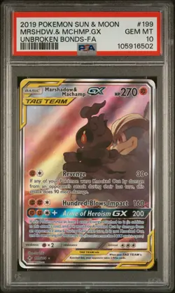 Pokemon TCG Marshadow & Machamp GX Full Art Holo Card 199/214 Sm-Unbroken Bonds - Image 1