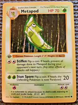 1999 Pokemon Base Set 1st Edition #54 Metapod LP - Image 1