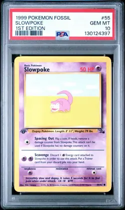 1999 POKEMON FOSSIL SLOWPOKE 1st EDITION #55 PSA 10! NEW CERT! - Image 1