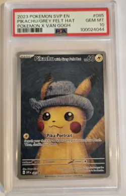 2023 POKEMON X VAN GOGH BLACK STAR PROMO #085 PIKACHU WITH GREY FELT HAT PSA 10 - Image 1