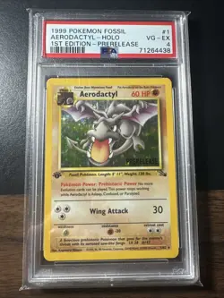 Pokemon Aerodactyl 1/62 Fossil 1st Edition Prerelease WOTC Holo PSA - Image 1