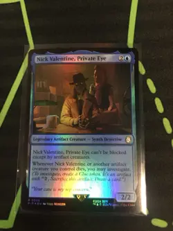 MTG Magic The Gathering Nick Valentine, Private Eye Foil PIP Rare Fallout Blue - Image 1