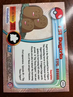 1999 Topps Pokemon TV #51 Dugtrio Rainbow Foil Blue Logo A - Image 2