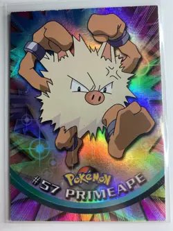 1999 Topps Pokemon TV #57 Primeape Rainbow Foil Blue Logo FREE COMBINED SHIP - Image 1