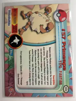 1999 Topps Pokemon TV #57 Primeape Rainbow Foil Blue Logo FREE COMBINED SHIP - Image 2
