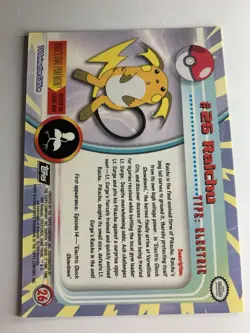 1999 Topps Pokemon TV #26 Raichu (B) Silver Foil Black Logo (Rays 2nd Print) - Image 2