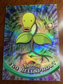 1999 Topps Pokemon TV #69 Bellsprout Rainbow Foil Black Logo C - Image 1