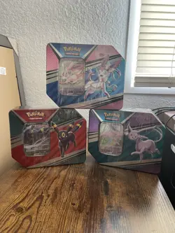 Pokemon TCG V Heroes Tin Set of 3 Umbreon Espeon Sylveon Factory Sealed - Image 1