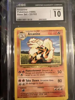 Pokemon Arcanine Base Set #23 Unlimited CGC 10 Gem Mint - Image 1