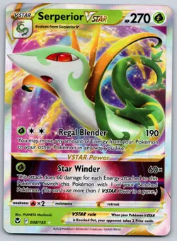 Serperior VSTAR 008/195 SWSH12: Silver Tempest NM Pokemon Card TCG - Image 1