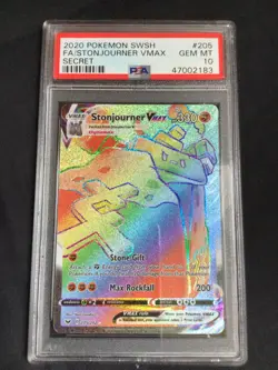 Pokemon Cards: Sword & Shield Rainbow Rare: Stonjourner VMAX 205/202: PSA 10 - Image 1