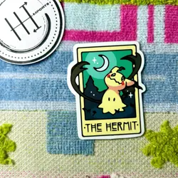Pokemon Waterproof Vinyl Sticker | Tarot Card Themed Pokemon The Hermit Mimikyu - Image 1