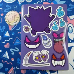 Pokemon Gengar Waterproof Vinyl Sticker Sheet | Dress Up Pokemon 8.5" x 6" - Image 1