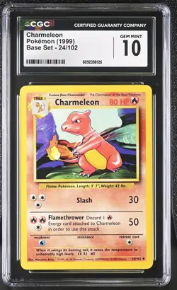 CGC 10 GEM MINT Charmeleon 1999 Base Set 24/102 Pokemon Card - Image 1