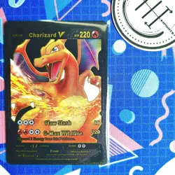 Pokemon Charizard V Black & Gold Foil Holo Textured Fan Art Card Nintendo - Image 1