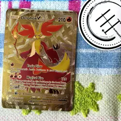Pokemon Delphox V Gold Foil Holo Textured Fan Art Card Nintendo - Image 1