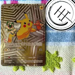 Pokemon Pikachu Gold Foil Holo Textured Fan Art Card Nintendo - Image 1