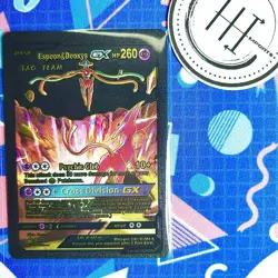 Pokemon Espeon & Deoxys GX Black & Gold Foil Holo Textured Fan Art Card Nintendo - Image 1
