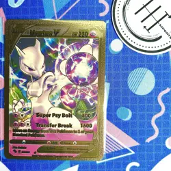 Pokemon Mewtwo V Gold Foil Holo Textured Fan Art Card Nintendo - Image 1
