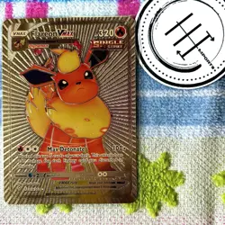 Pokemon Flareon Vmax Gold Foil Holo Textured Fan Art Card Nintendo - Image 1