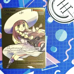 Pokemon Lillie Trainer Gold Foil Holo Textured Fan Art Card Nintendo - Image 1