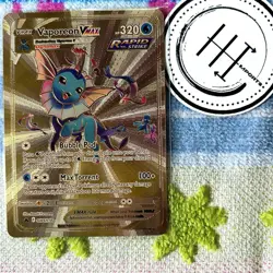Pokemon Vaporeon Vmax Gold Foil Holo Textured Fan Art Card Nintendo - Image 1