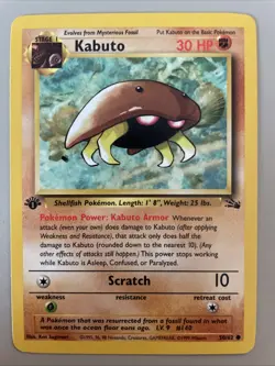 Pokemon TCG Kabuto Fossil 1st Edition Common Card 50/62 - Image 1