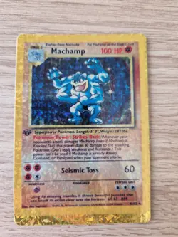 Machamp 8/102 1st Edition Holo Prism Golden Sticker Pokemon Card - Image 1