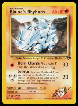 2000 Pokemon Vintage WOTC Gym - Challenge Blaine’s Rhyhorn #65/132 - Poor - Image 1