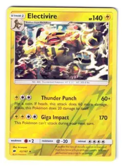 Electivire 43/147 Sun & Moon Burning Shadows REVERSE HOLO MINT! Pokemon - Image 1