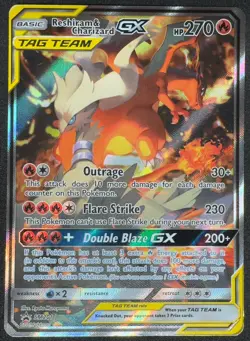 2019 Pokemon RESHIRAM & CHARIZARD GX SM201 Tag Team Sun & Moon Blk Star Promo NM - Image 2