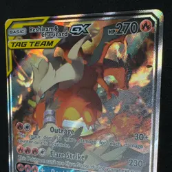2019 Pokemon RESHIRAM & CHARIZARD GX SM201 Tag Team Sun & Moon Blk Star Promo NM - Image 4