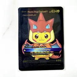 Pokemon Pikachu Mega Charizard V Black Foil Holo Textured Fan Art Card Nintendo - Image 1