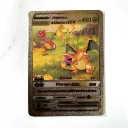 Pokemon Charmander & Charizard GX Gold Foil Holo Textured Fan Art Card Nintendo - Image 1