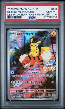2023 POKEMON JPN SV-P PROMO #098 DETECTIVE PIKACHU PSA 10 - Image 1