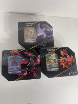 Pokemon TCG Crown Zenith Galarian Birds Tins Moltres Zapdos Articuno, Set of 3 - Image 1